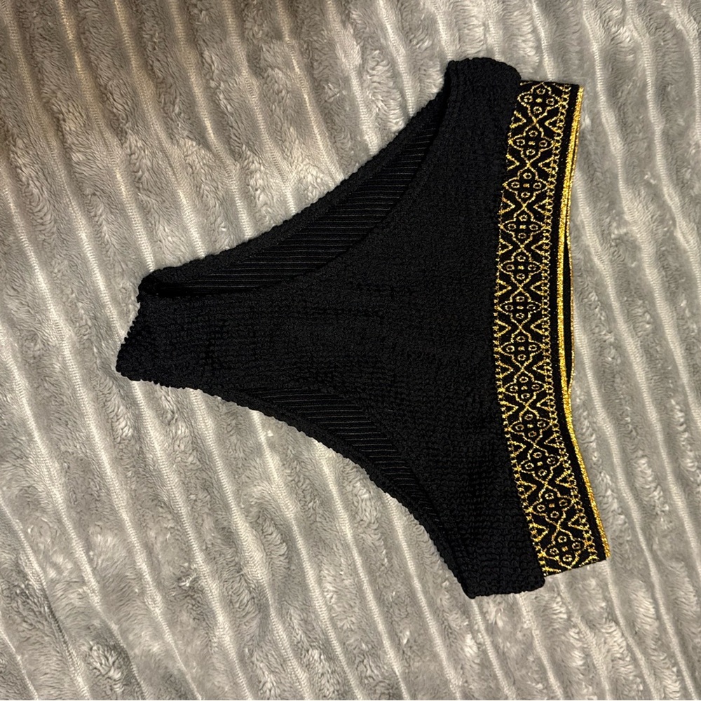 Black Bikini Bottom with Gold Pattern